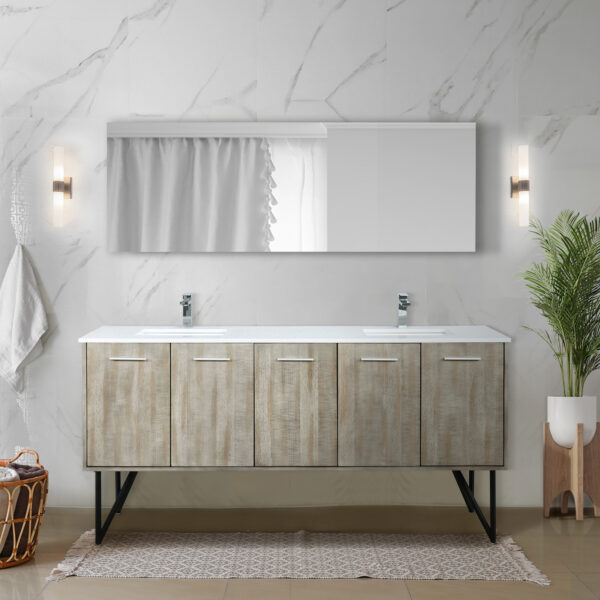 Lancy 72W x 20D Rustic Acacia Double Bath Vanity, Cultured Marble Top and Chrome Faucet Set