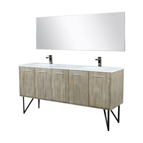 Lancy 72W x 20D Rustic Acacia Double Bath Vanity, Cultured Marble Top, Gun Metal Faucet Set and 70Mirror