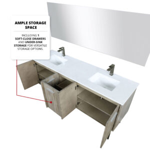 Lancy 72W x 20D Rustic Acacia Double Bath Vanity, Cultured Marble Top and Rose Gold Faucet Set