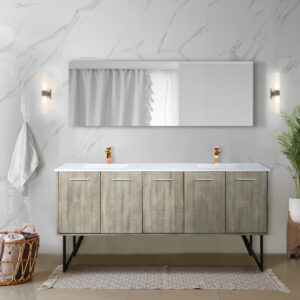 Lancy 72W x 20D Rustic Acacia Double Bath Vanity, Cultured Marble Top and Rose Gold Faucet Set