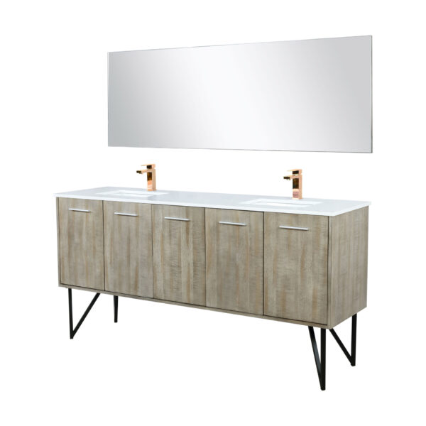 Lancy 72W x 20D Rustic Acacia Double Bath Vanity, Cultured Marble Top, Rose Gold Faucet Set and 70Mirror