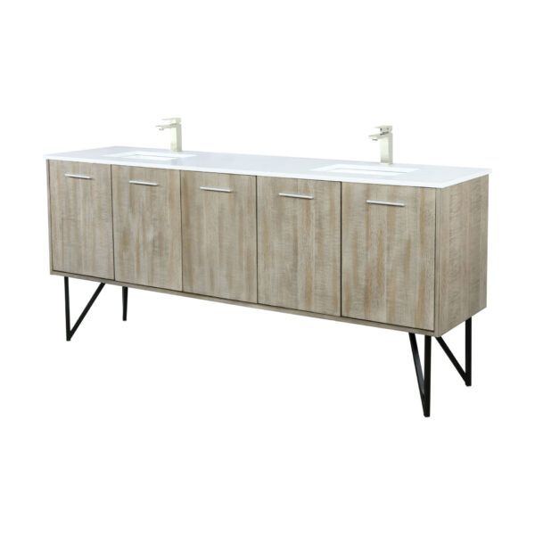 Lancy 80W x 20D Rustic Acacia Double Bath Vanity, Cultured Marble Top and Brushed Nickel Faucet Set