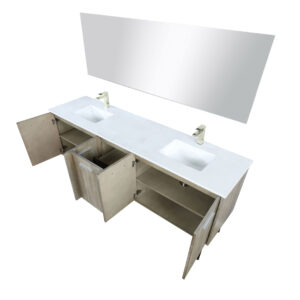 Lancy 80W x 20D Rustic Acacia Double Bath Vanity, Cultured Marble Top, Brushed Nickel Faucet Set and 70Mirror