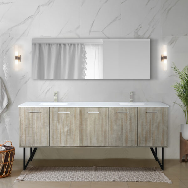 Lancy 80W x 20D Rustic Acacia Double Bath Vanity, Cultured Marble Top and Brushed Nickel Faucet Set