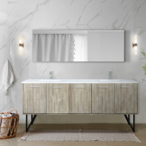 Lancy 80W x 20D Rustic Acacia Double Bath Vanity, Cultured Marble Top and Chrome Faucet Set