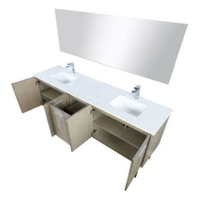 Lancy 80W x 20D Rustic Acacia Double Bath Vanity, Cultured Marble Top, Chrome Faucet Set and 70Mirror