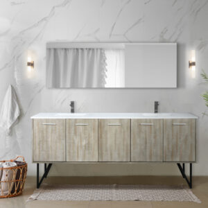 Lancy 80W x 20D Rustic Acacia Double Bath Vanity, Cultured Marble Top and Gun Metal Faucet Set