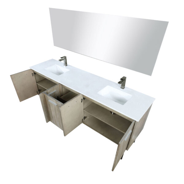 Lancy 80W x 20D Rustic Acacia Double Bath Vanity, Cultured Marble Top, Gun Metal Faucet Set and 70Mirror