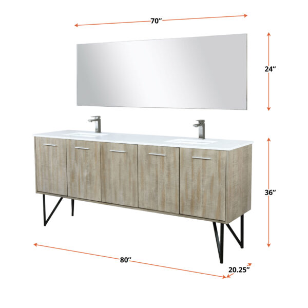 Lancy 80W x 20D Rustic Acacia Double Bath Vanity, Cultured Marble Top and Rose Gold Faucet Set