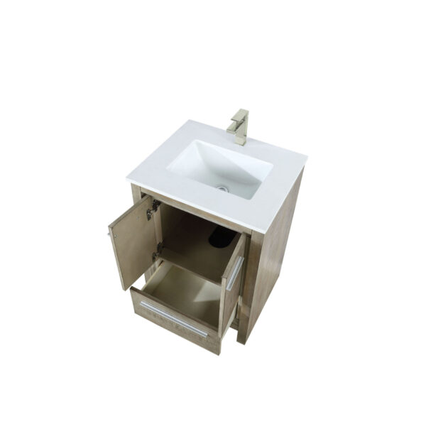 Lafarre 24W x 20D Rustic Acacia Bath Vanity, Cultured Marble Top and Brushed Nickel Faucet Set