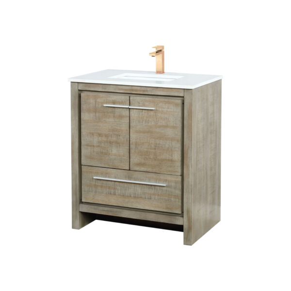 Lafarre 30W x 20D Rustic Acacia Bath Vanity, Cultured Marble Top and Rose Gold Faucet Set