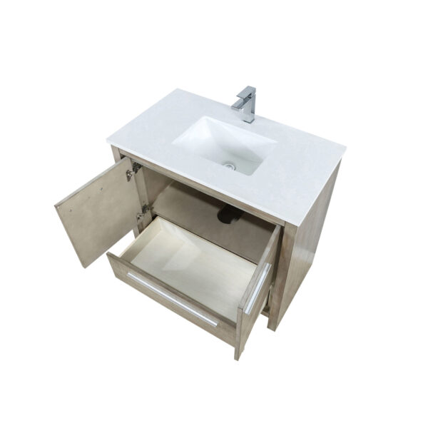 Lafarre 36W x 20D Rustic Acacia Bath Vanity, Cultured Marble Top and Chrome Faucet Set