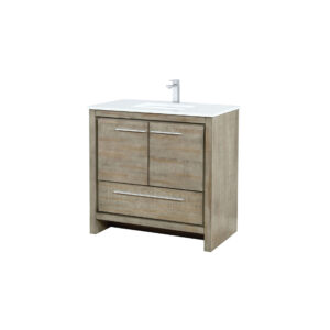 Lafarre 36W x 20D Rustic Acacia Bath Vanity, Cultured Marble Top and Chrome Faucet Set