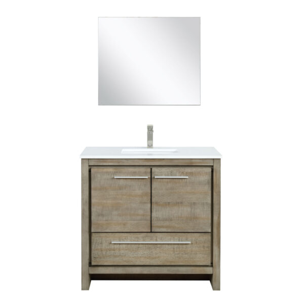 Lafarre 36W x 20D Rustic Acacia Bath Vanity, Cultured Marble Top, Brushed Nickel Faucet Set and 28Mirror