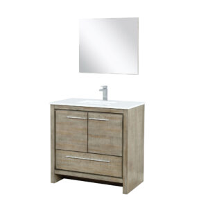 Lafarre 36W x 20D Rustic Acacia Bath Vanity, Cultured Marble Top, Brushed Nickel Faucet Set and 28Mirror