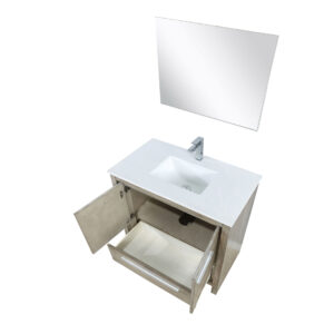 Lafarre 36W x 20D Rustic Acacia Bath Vanity, Cultured Marble Top, Chrome Faucet Set and 28Mirror