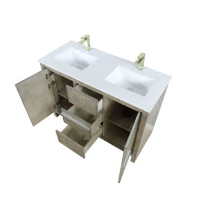 Lafarre 48W x 20D Rustic Acacia Double Bath Vanity, Cultured Marble Top and Brushed Nickel Faucet Set