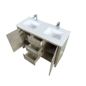 Lafarre 48W x 20D Rustic Acacia Double Bath Vanity, Cultured Marble Top and Chrome Faucet Set