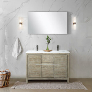 Lafarre 48W x 20D Rustic Acacia Double Bath Vanity, Cultured Marble Top and Gun Metal Faucet Set