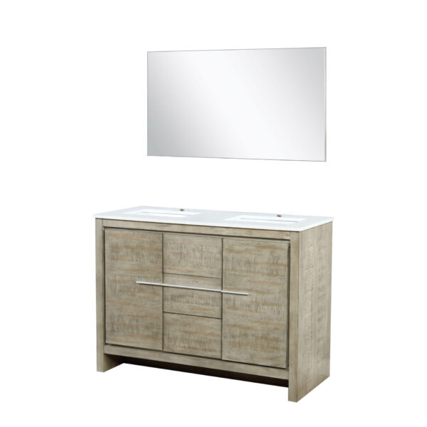 Lafarre 48W x 20D Rustic Acacia Double Bath Vanity, Cultured Marble Top and 43Mirror