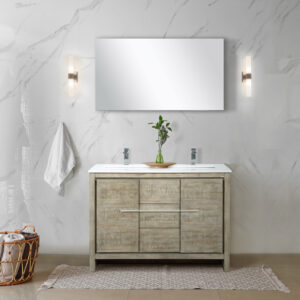 Lafarre 48W x 20D Rustic Acacia Double Bath Vanity, Cultured Marble Top and Chrome Faucet Set