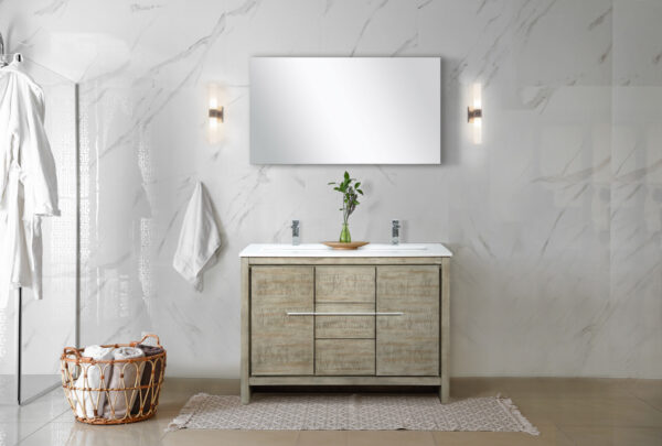 Lafarre 48W x 20D Rustic Acacia Double Bath Vanity, Cultured Marble Top and Chrome Faucet Set