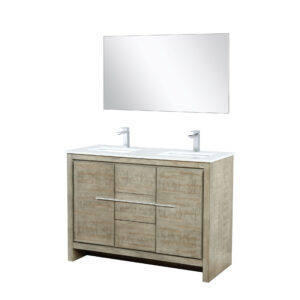 Lafarre 48W x 20D Rustic Acacia Double Bath Vanity, Cultured Marble Top, Chrome Faucet Set and 43Mirror