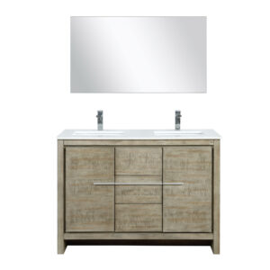 Lafarre 48W x 20D Rustic Acacia Double Bath Vanity, Cultured Marble Top, Chrome Faucet Set and 43Mirror