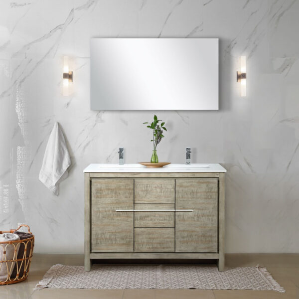 Lafarre 48W x 20D Rustic Acacia Double Bath Vanity, Cultured Marble Top and Chrome Faucet Set