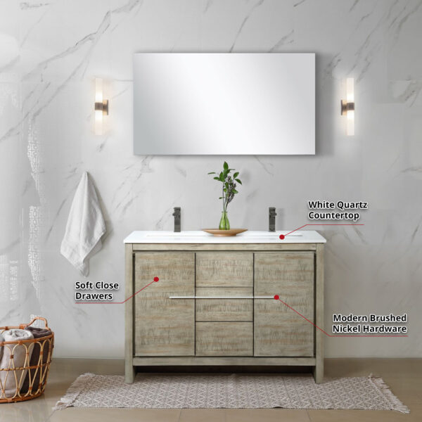 Lafarre 48W x 20D Rustic Acacia Double Bath Vanity and White Quartz Top