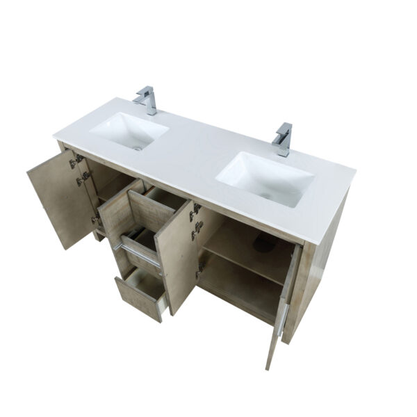 Lafarre 60W x 20D Rustic Acacia Double Bath Vanity, Cultured Marble Top and Chrome Faucet Set