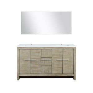 Lafarre 60W x 20D Rustic Acacia Double Bath Vanity, Cultured Marble Top and 55Mirror