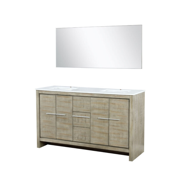 Lafarre 60W x 20D Rustic Acacia Double Bath Vanity, Cultured Marble Top and 55Mirror