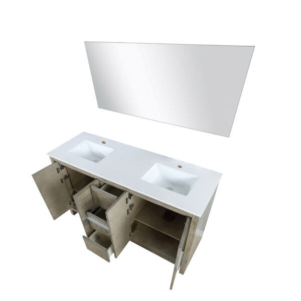 Lafarre 60W x 20D Rustic Acacia Double Bath Vanity, Cultured Marble Top and 55Mirror