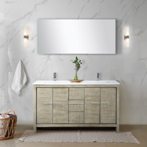 Lafarre 60W x 20D Rustic Acacia Double Bath Vanity, Cultured Marble Top and Chrome Faucet Set