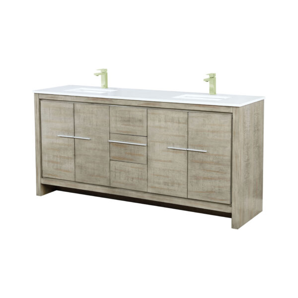 Lafarre 72W x 20D Rustic Acacia Double Bath Vanity, Cultured Marble Top and Brushed Nickel Faucet Set