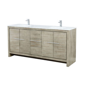 Lafarre 72W x 20D Rustic Acacia Double Bath Vanity, Cultured Marble Top and Chrome Faucet Set