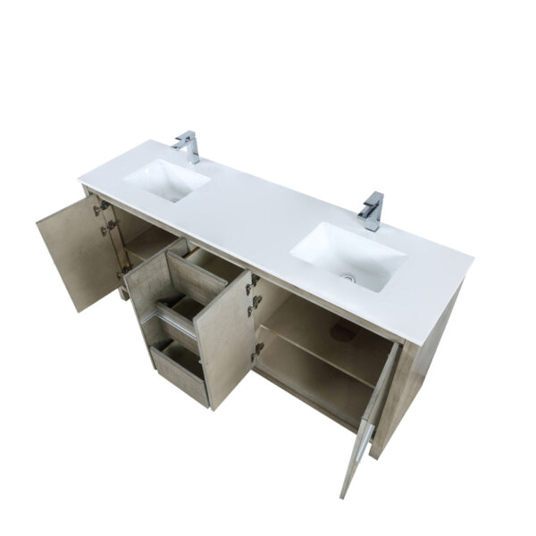 Lafarre 72W x 20D Rustic Acacia Double Bath Vanity, Cultured Marble Top and Chrome Faucet Set