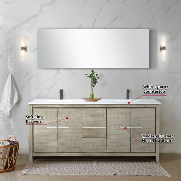 Lafarre 72W x 20D Rustic Acacia Double Bath Vanity and White Quartz Top