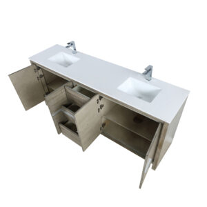 Lafarre 80W x 20D Rustic Acacia Double Bath Vanity, Cultured Marble Top and Chrome Faucet Set