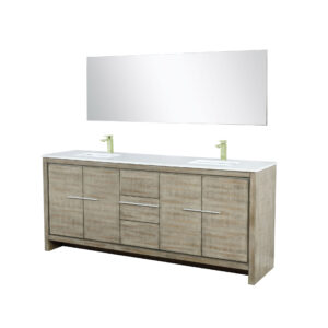 Lafarre 80W x 20D Rustic Acacia Double Bath Vanity, Cultured Marble Top, Brushed Nickel Faucet Set and 70Mirror