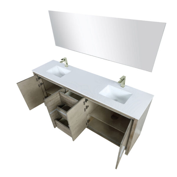 Lafarre 80W x 20D Rustic Acacia Double Bath Vanity, Cultured Marble Top, Brushed Nickel Faucet Set and 70Mirror