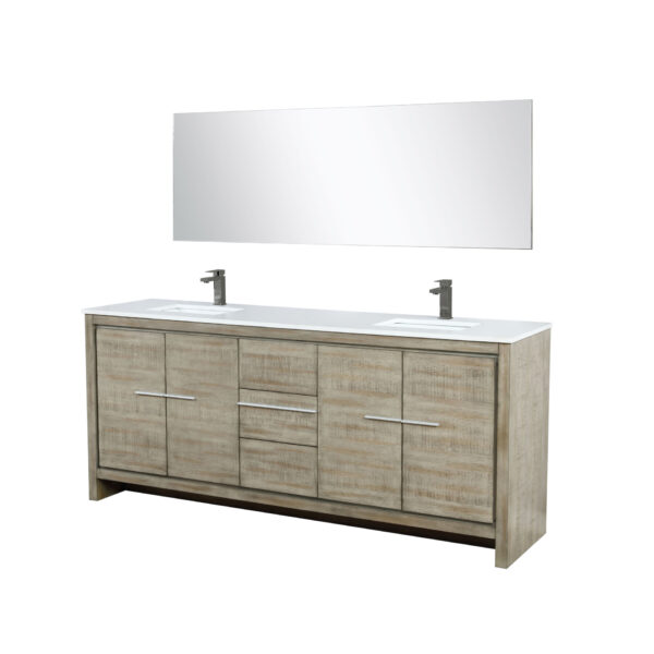 Lafarre 80W x 20D Rustic Acacia Double Bath Vanity, Cultured Marble Top, Gun Metal Faucet Set and 70Mirror