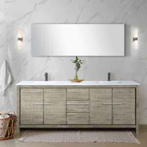 Lafarre 80W x 20D Rustic Acacia Double Bath Vanity, Cultured Marble Top and Gun Metal Faucet Set