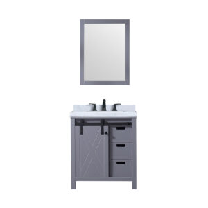 Marsyas 30W x 22D Dark Grey Bath Vanity, Carrara Marble Countertop, Faucet Set and 28Mirror