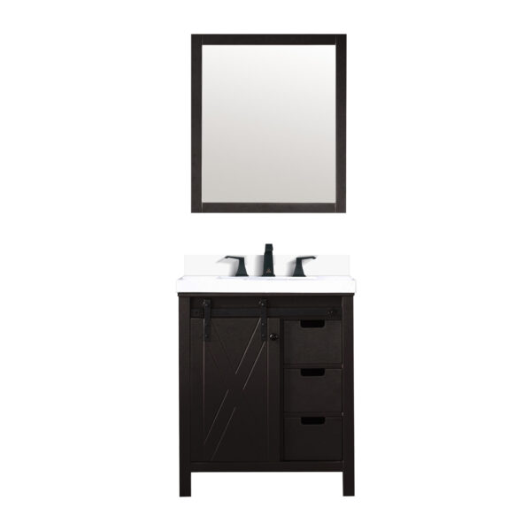 Marsyas 30W x 22D Brown Bath Vanity, Cultured Marble Countertop, Faucet Set and 28Mirror