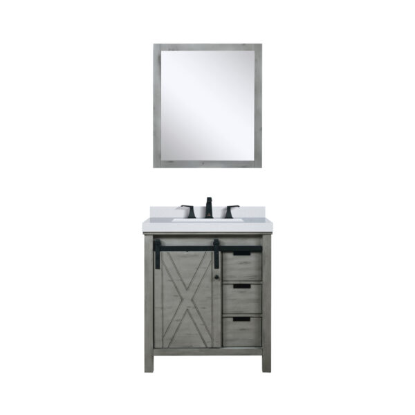 Marsyas 30W x 22D Ash Grey Bath Vanity, Cultured Marble Countertop, Faucet Set and 28Mirror