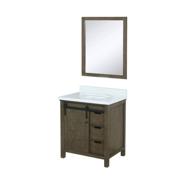 Marsyas 30W x 22D Rustic Brown Bath Vanity, Cultured Marble Countertop and 28Mirror