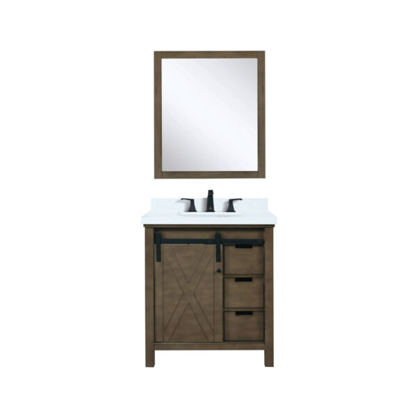 Marsyas 30W x 22D Rustic Brown Bath Vanity, Cultured Marble Countertop, Faucet Set and 28Mirror