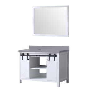 Marsyas 48W x 22D White Bath Vanity, Grey Quartz Countertop and 44Mirror